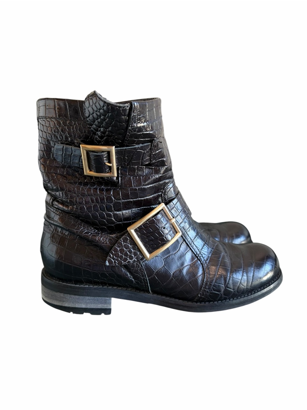 Jimmy Choo Stamped Mock Croc Moto Shearling Boots Size 37 - Picture 3 of 11